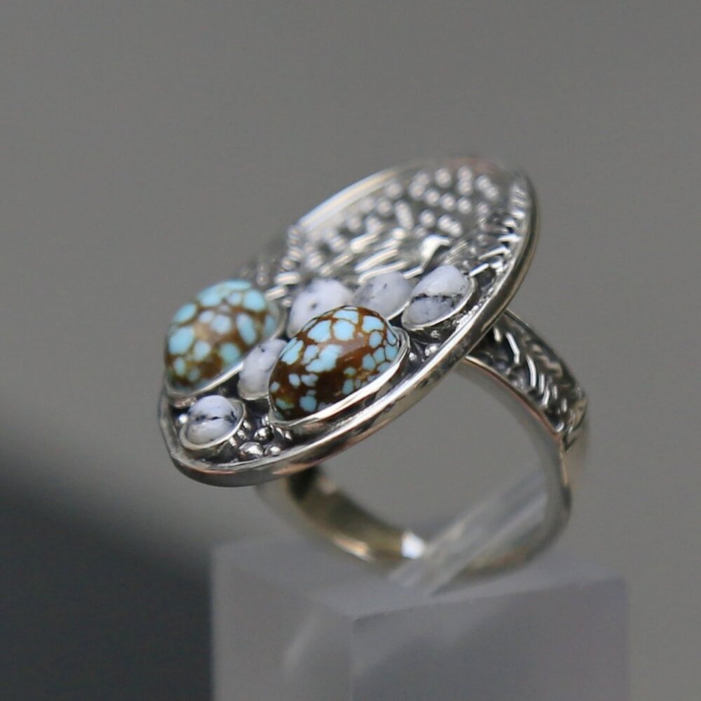 Winter Howl Ring ✦ White Buffalo & Blue Moon Turquoise 3.40ctw ✦ 925 Silver Sz 6 - Picture 6 of 10